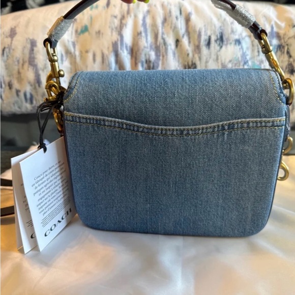 Coach Casie Denim Turnlock Crossbody Bag with Gold Chain - Picture 5 of 9